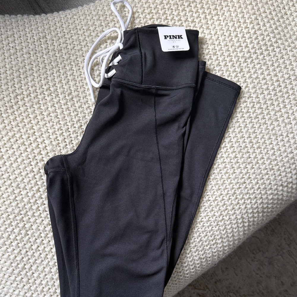 NWT PINK Victoria's Secret Black Relay Lace-Up Leggings